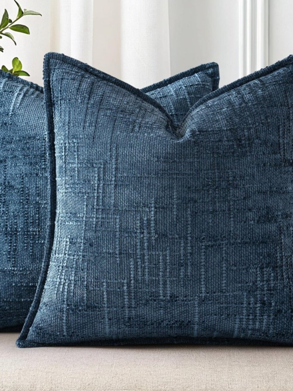 Chenille Decorative Throw Pillow Covers 26x26 Set of 2, Navy